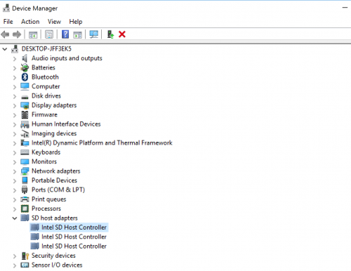 intel sd host controller driver windows 8